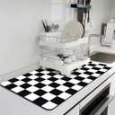 Dish Drying Mat for Kitchen, 16'' x 24'' Coffee Bar Mat for Countertops, Checkered Coffee Station Mats with Non-slip Rubber Backed, Absorbent Dish Dying Mat for Kitchen Counter, Black & White