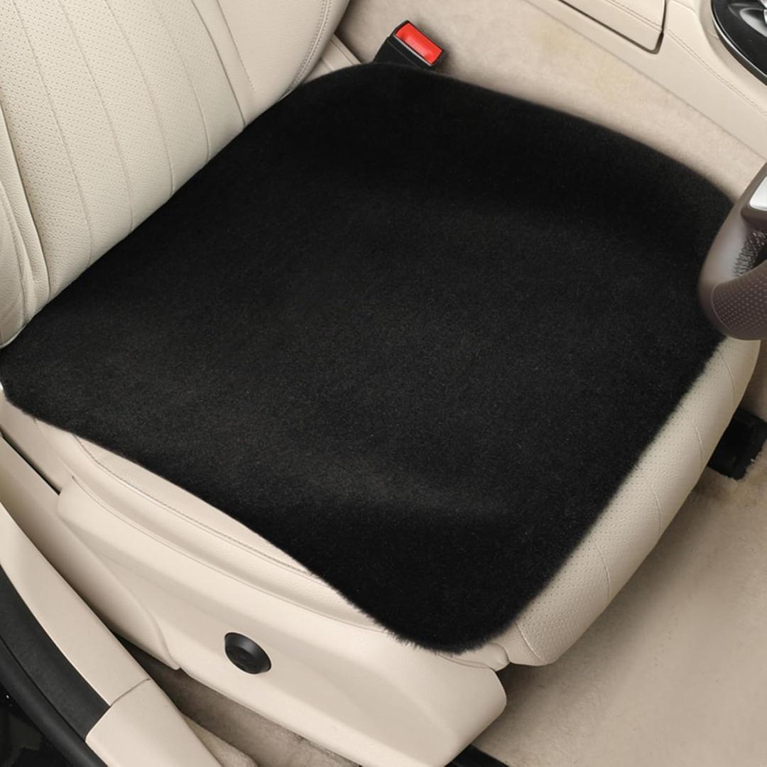 Genuine Wool Car Seat Cushion, Australian Soft Wool Auto Seat Pad Breathable and Sweat-Wicking Comfort Warm Universal Fit, 19.7''x19.7'' for Car Seats, Office Chairs, Home (Black)