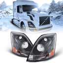 Unitedlu Semi Trucks Headlight Pair Compatible with 2004-2017 VOLVO VNL 670 780 (Including Driver Left Side & Passenger Right Side),VNL Headlamp Black Assembly