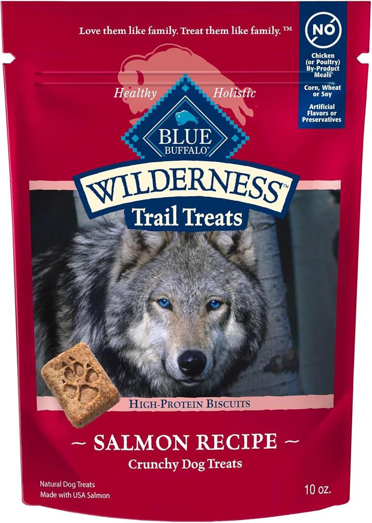 Blue Buffalo Wilderness Trail Treats High Protein Grain Free Dog Biscuits Crunchy Dog Treats, Salmon Recipe, 10-oz Bag