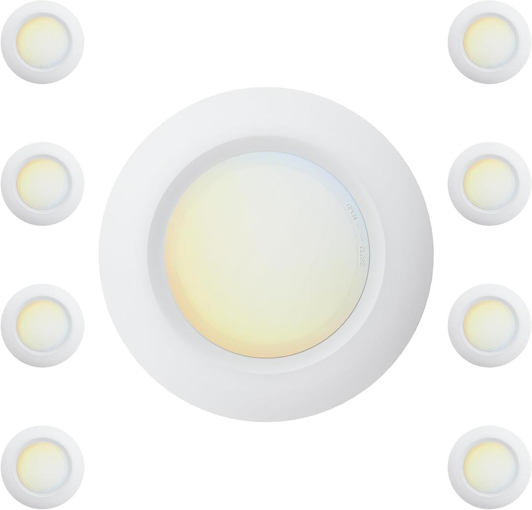 9 Inch LED Disk Light 5CCT Field Selectable Low Profile Screw in Surface Mount Ceiling Light, Round, 18W, 1500 Lumens, CRI80, 5CCT, Driverless, Dimmable, ETL & Wet Listed(8 Packs)