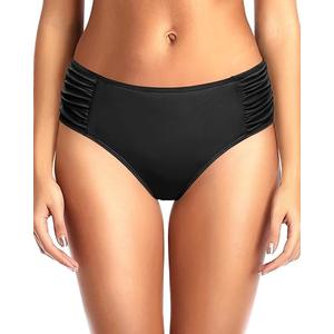 Tempt Me Women Bikini Bottoms Mid Waist Bathing Suit Swimsuit Ruched Swim Bottom, Small