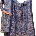 Women Chanderi Cotton Kurta Pant Set with Dupatta | 3-Piece Indian Ethnic Outfit | Elegant Floral Print (Medium, Blue)