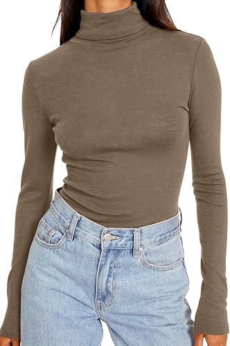 Trendy Queen Women's Turtleneck Long Sleeve Shirts Fall Fashion Basic Thermal Underwear Tops Winter Clothes 2025 (Large)
