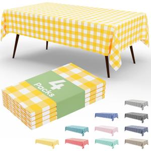 misaya 4 Packs Buffalo Disposable Table Cloth, 54 x 108 Inch Waterproof Plastic Tablecloth, Rectangle Yellow and White Checkered Table Covers for Picnic, Birthday, Party