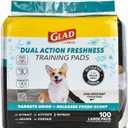 Glad for Pets Dual Action Freshness Activated Carbon Puppy Pads, Fragrance Release, Scented Odor Control, 6-Layer Leak-Proof, Pheromone Attractant, 23 x 23 Inch, 100 Count