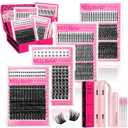 MilyBest Lash Clusters Kit 808Pcs Eyelash Clusters with Spikes and Bottom Lashes Clusters D Curl 4 Styles Lash Kit Fluffy DIY Individual Eyelashes Glue Wispy Cluster Eyelash Extensions Kit De Pestaas