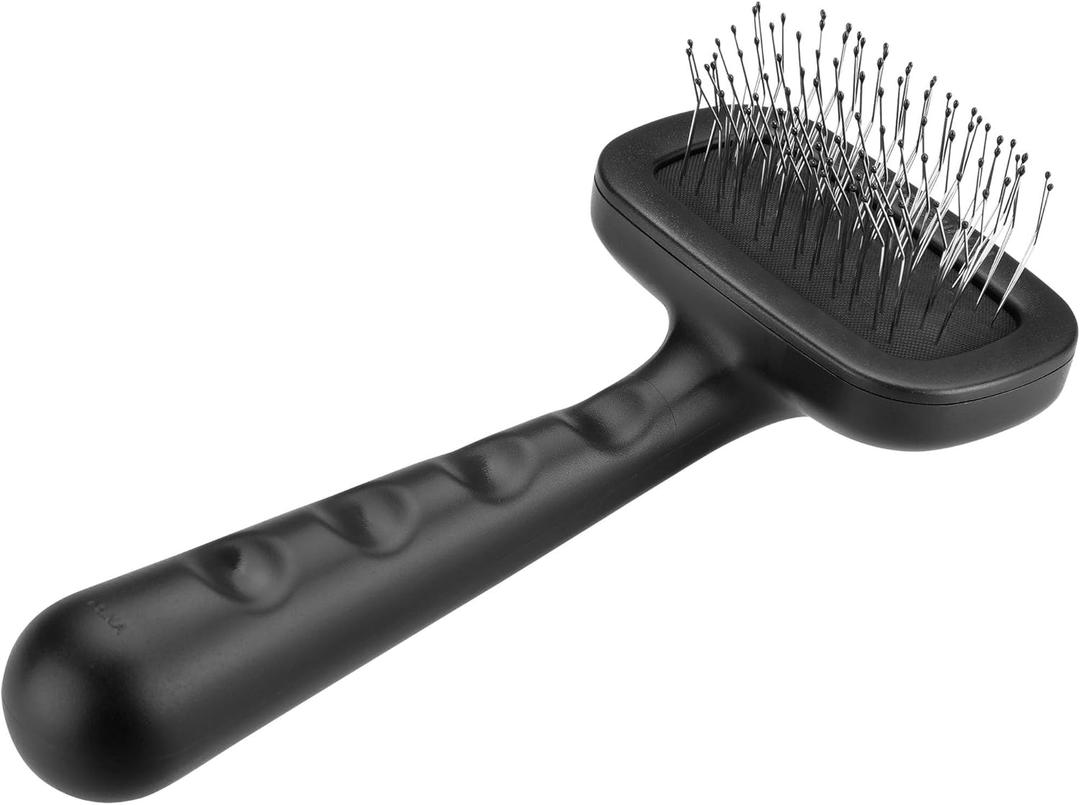 Tweezerman Dog and Cat Slicker Brush for Small Pets, Grooming Brush with Coated Bristles to Prevent Scratching and Ergonomic Handle (Black)