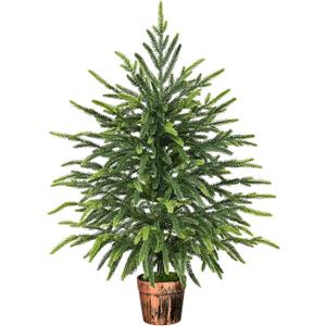 2FT Norfolk Pine Tree with Pot - Tabletop Christmas Tree with Real Touch PE Branch Tips for Front Porch Kitchens Home Indoor Outdoor Xmas Decor (1 PC)
