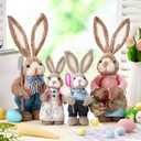 Wesiti Set of 4 Easter Straw Bunny Family Figurine Decorations, 13.8" 9.8" Standing Straw Rabbit Statue, Easter Rabbits Tabletop Statues for Spring Office Kitchen Farmhouse Home Decor