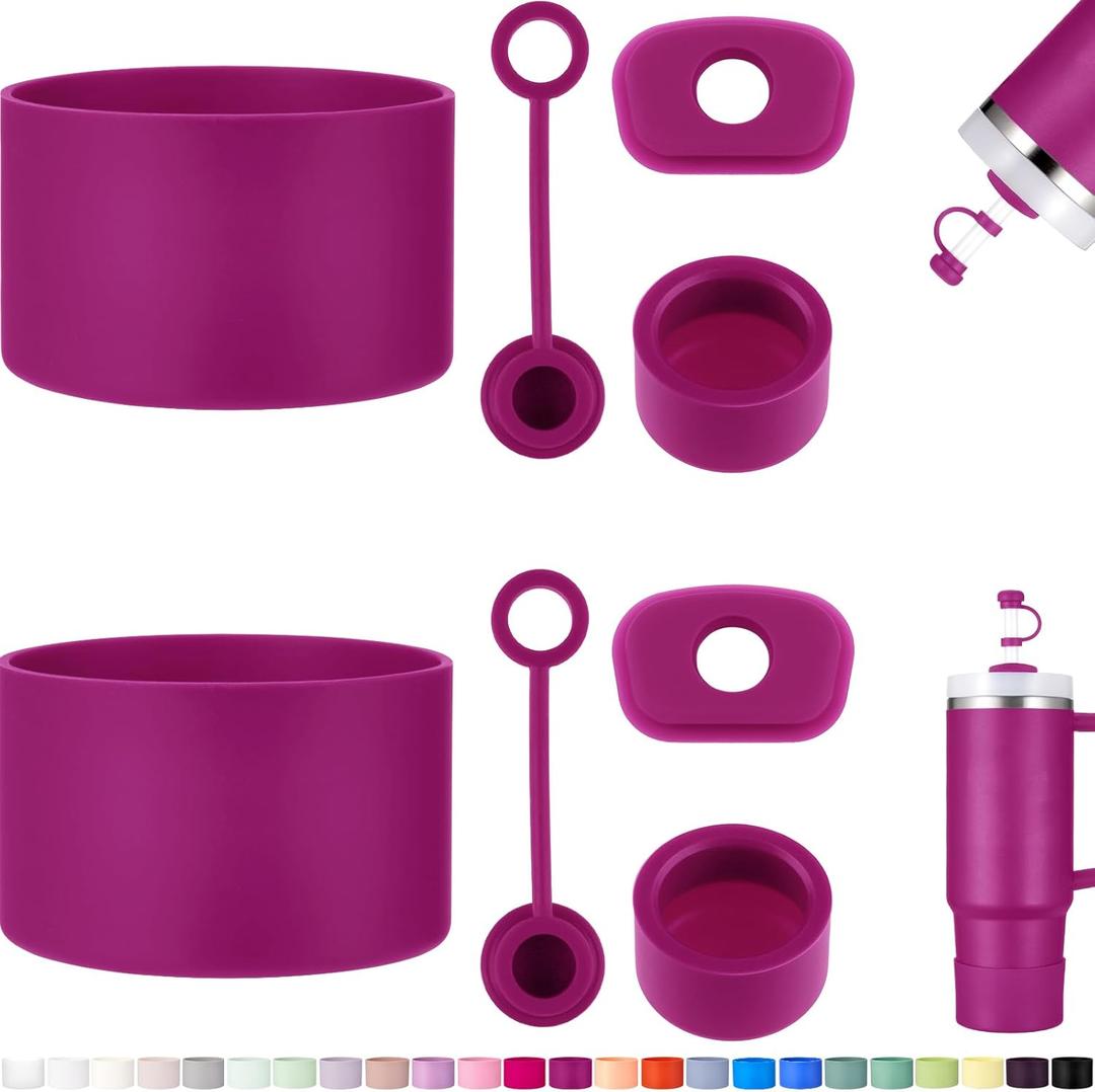 HYZ 8 Piece Accessories for Stanley Cup, Silicone Spill Proof Stopper Set and Protective Boot Including Straw Cover Cap for Stanley H2.0 20oz 30oz 40oz Tumbler, Fuchsia