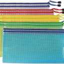 2 x 10 Pcs Mesh Zipper Pouch Document Bag, A6 Zip File Folders, Waterproof Plastic Documents Organizer Bags, for School Office Supplies Puzzles & Games Organizing Travel Storage(9.2 x 4.2 Inches 5 Colors)