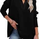 Dokotoo Women's Casual Oversized Half Zip Sweatshirts Long Sleeve Solid Color Pullover Jackets with Pockets (Black, XXL)