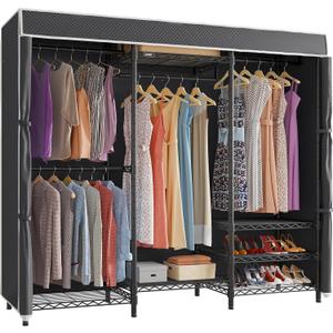 VIPEK V5C Heavy Duty Covered Clothes Rack Portable Closet Rack, Black Metal Clothing Rack with Black Upgarded Polyester Cover, Adjustable Custom Freestanding Closet Wardrobe, Max Load 800LBS