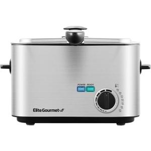 Elite Gourmet EDF1116 Electric 1.2 Qt. / 4.8 Cup Oil Capacity Deep Fryer, Adjustable Temperature, Removable Basket, Lid with Cool-Touch Knob, Stainless Steel