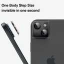 for iPhone 15 / iPhone 15 Plus Camera Lens Protector, Step Tempered Glass Camera Screen Cover Film Matte Alloy Metal Original invisible, 2 Pack, Black