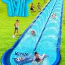 Slip and Water Slide for Kids and Adults Backyard 32ft with Extra-Large Inflatable Guard Rails and Dual Way Water Sprayers,Heavy Duty and Extra Long Design with Two Inflatable Bodyboards.