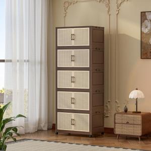 Vintage 279 QT Stackable Storage Bins, Sturdy Storage Boxes with Lids and Wheels, Easy Assembled Collapsible Storage Bins Stackable Closet Organizer and Storage for Dorm, Home, Office,5 Pack