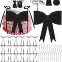 40 Pcs Coquette Happy Birthday Cake Toppers Oversized EVA Bow Ribbon Bow Cake Decorations for Baby Shower Party Birthday Wedding(Black,18th)