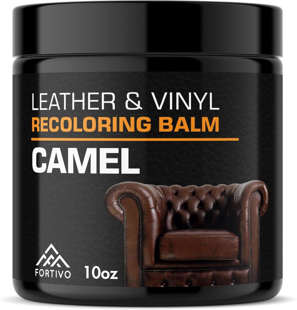 FORTIVO Leather Recoloring Balm, Color Restorer for Couches and Car Seats, Leather Scratch Remover and Dye, 10 oz (Camel)