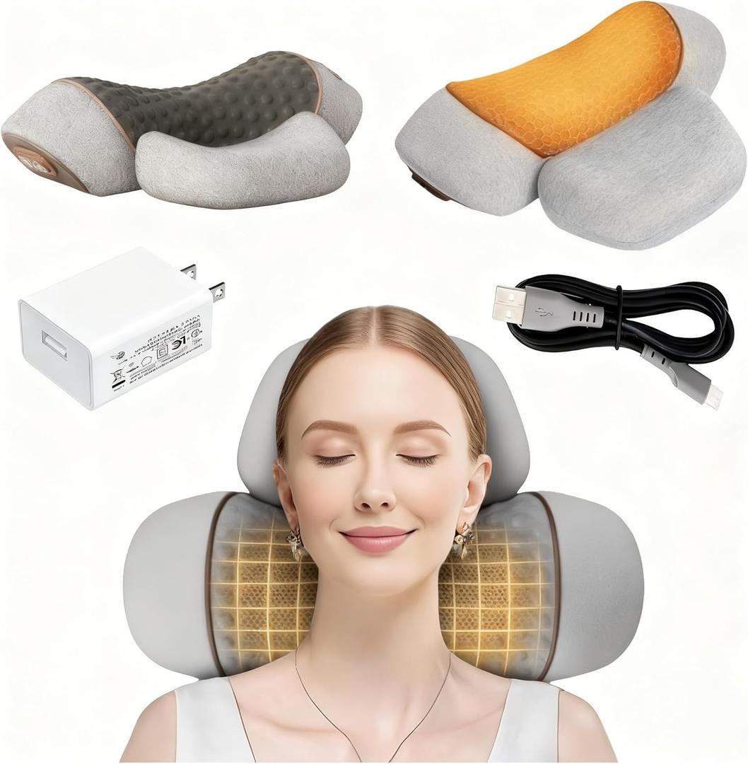 3-in-1 Neck Massager Pillow with Heat Deep Tissue Massage Pillow for Neck Relaxation (Light Grey)