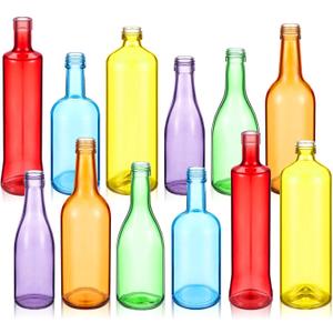 Zhehao 12 Pcs Colored Glass Bottles Colorful Empty Bottles Decorative Glass Bottle for Bottle Tree Garden Yard Outdoor Home Decor(Light Rainbow Color,Cylinder)
