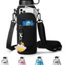 RRegeny Water Bottle Holder with Strap for Hydroflask 32oz, Carrier Sling Bag with Phone Pocket Water Bottle Sleeve for Men Women Hiking Camping Travelling (Black)