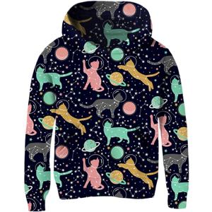 Ahegao Blue Galaxy Hoodies for Girls Novelty Black Cats Sweatshirts Sweater Size 6 7 8 Kids Soft Hoodys Big Girl Graphics Pullover Tops