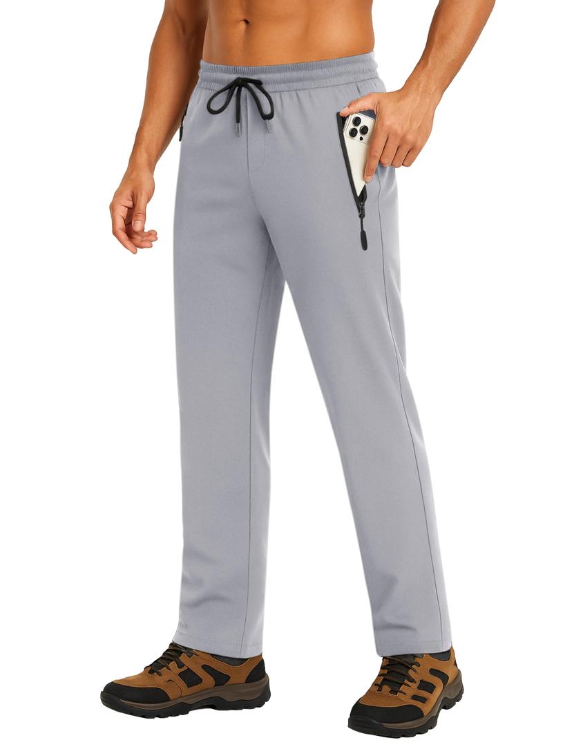 Forik Men's Lightweight Joggers Pants Athletic Casual Quick Dry Water Resistant Workout Hiking with Pockets Lightgrey