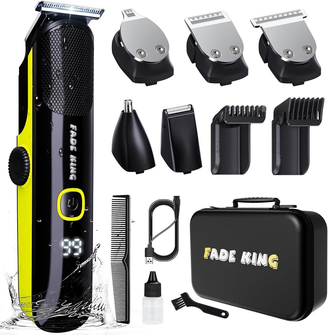 FADEKING Beard Trimmer for Men, Professional Hair Trimmer, Waterproof Electric Beard Trimmer Razor for Nose, Body, Face & Mustache, Cordless Hair Clippers, Grooming Gifts for Men (Yellow)