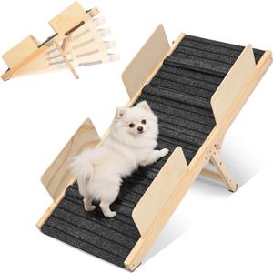 Dog Ramp for Bed, 40" Long Wooden Foldable Dog Ramp, 5 Adjustable Heights from 9.8" to 24.4", Portable Stable Pet Steps with Non-Slip Pad, Pet Ramps Use for Sofa Couch Stairs