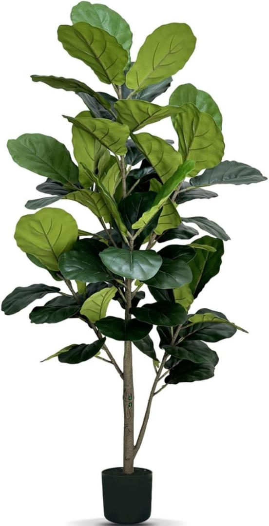 5ft Artificial Fiddle Leaf Fig Tree, Large Artificial Floor Plants Indoor, Tall Faux Plants UV-Resistant Outdoor Tree with Realistic Leaves for Home Office Living Room Decor