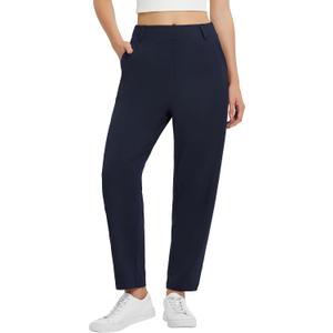 baleaf Womens Ankle Barrel Pants Stretch Travel Pants Petite Work Pants Casual Slacks with Pockets (Blue, L)