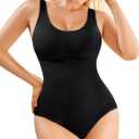 Nebility Bodysuit Shapewear for Women Tummy Control Body Shaper Faja Waist Trainer Seamless Body Suit Round Neck Tank Tops (Black, S)