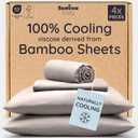 Bambaw California King Cooling Sheets Set 4pcs 100% Viscose Derived from Bamboo Sheets Extra Deep Pockets, Soft & Breathable Bedding Set, Fits Up to 16'' with Elastic Corner Straps (Sand)