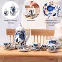 Geiserailie 2 Set 1:12 Dollhouse Miniature Porcelain Tea Cup 30 Pieces Mini Flowers Pattern with Golden Trim Teapot Cup Plate Mini Tea Dollhouse Kitchen Accessories