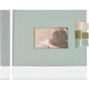 Premium Scrapbook Album with Window and Writing Space  60 Pages holds 200 Photos of Different Sizes  Wedding, Baby, Travel & Family Memories  11.4" x 8.6" - Powder Blue