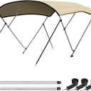 Leader Accessories 10 Colors 3 Bow 4 Bow Bimini Top Cover for Boat Includes 4 Straps 2 Rear Support Poles Mounting Hardwares Storage Boot with 1" Aluminum Frame (Sand)