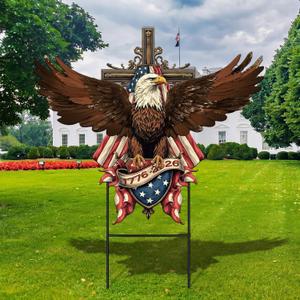 Amyhill 4th of July Outdoor Decor Patriotic Eagle Metal Garden Stakes 250th Anniversary 1976-2026 Decorative Red White Blue Yard Signs with Stakes for Independence Day America Garden Lawn Decorations
