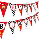 Race Car Happy Birthday Banner - Racing Themed Party Sign, Checkered Flag Decorations