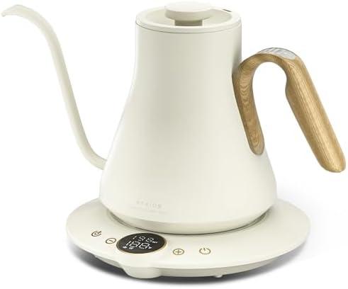 Electric Kettles, INTASTING Gooseneck Electric Kettle, ±1℉ Temperature Control, Stainless Steel Inner, Quick Heating, for Pour Over Coffee, Brew Tea, Boil Hot Water, 1500W/0.9L (Cream White)