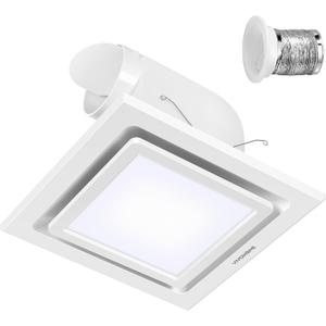 VIVOHOME Bathroom Exhaust Fan with Light, 165CFM Shower Ventilation Exhaust Fan with 6500K LED Light Combo,Ceiling Mount w/ 4" Duct Hose 1.5 Sones Square Fan, Cool White Light, 11.8*11.8*6.9 inches