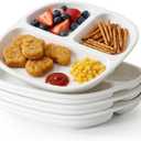 8.58" Square Ceramic Divided Plates Set of 4-3 Compartment Portion Control Plates for Kids, Bariatric Dinner Plates for Balanced Meal Prep, Microwave Dishwasher Oven Safe, White