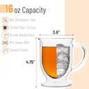 BTaT- Double Walled Glass Coffee Mugs, 16 oz, Set of 4, Glass Coffee Cups with Handle, Insulated Clear Coffee Mug for Hot and Cold Beverages, Cappuccino, Latte, Tea, Americano, Microwave Safe