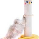 Cute Cat Scratching Post, 31 inch Very Tall Thicker Scratch Post w/Perch Bed, Full Strectch for Indoor Cats, Adult/Kitten/Kitty Sisal Rope Scratcher, Large Play Toy Stand, Adjustable Height Furniture