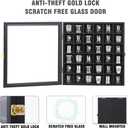 Shot Glass Display Case Wooden Cabinet Rack Holder Wall Mounted Black Shadow Box Lockable with UV Protection Acrylic Glass Door Shot Glass Storage Display with Removable Shelves, 16.5"x16.2", 36 Slots