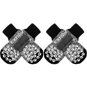 EXPAWLORER Anti Slip Dog Socks to Prevent Licking Paws, Dog Shoes for Hot Pavement, Dog Booties for Small Medium Large Senior Dogs, Traction Control Boots & Paw Protectors for Hardwood Floors (Large (4 Count), Dark Grey)