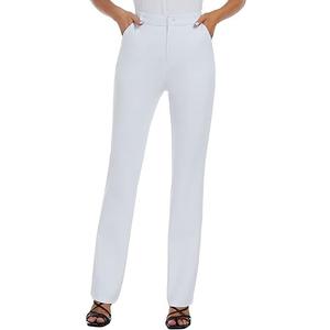 Women's Stretchy Straight Leg Dress Work Pants Business Office Casual Slacks with Pockets, White, Size:12"x26", 14