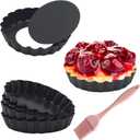 6 Pack Mini Fluted Tart Pans 4 Inch with Removable Bottom, Nonstick Quiche Pan with Silicone Basting Pastry Brush for Baking Treats, Pie, Quiches, Tartlets