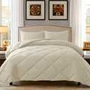 ELNIDO QUEEN Full Size Comforter Set - Beige All Seasons Bedding Comforters & Sets with 2 Pillow Cases - 3 Pieces Soft Quilted Warm Fluffy Bed Set - Down Alternative Comforter Set - Full(82x86 inch)